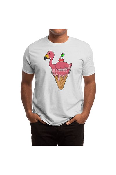 Fizello Λευκό μπλουζάκι με στάμπα Flamingo Waffle Ice Cream και λεπτομέρεια Apple για άνδρες και γυναίκες