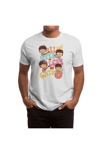 Fizello Λευκό μπλουζάκι Unisex "All You Need Is Love And Cats" για άνδρες και γυναίκες
