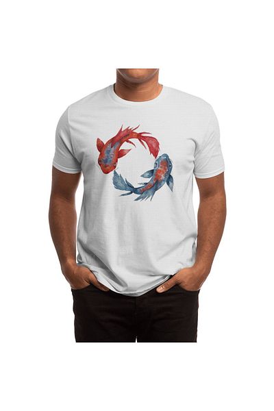 Fizello Tricou alb unisex pentru bărbați și femei - model Yin Yang Koi Fish