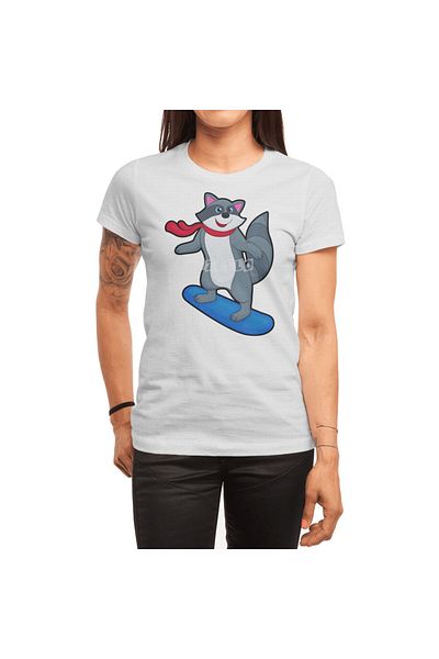 Fizello Racoon - Tricou alb pentru snowboarder pentru bărbați și femei, tricou alb unisex, snowboard și eșarfă