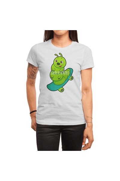 Fizello Tricou alb Caterpillar Skater pentru bărbați și femei - Unisex, cu Skateboard