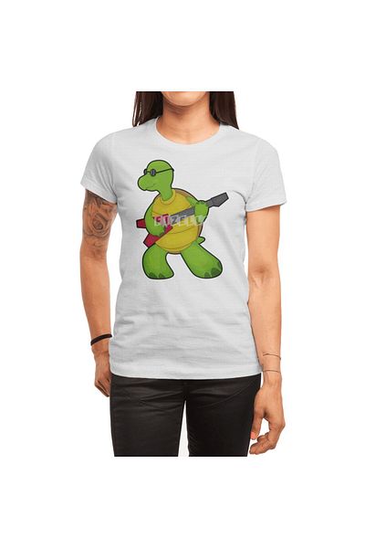 Fizello Turtle at Music - Men's and Women's T-Shirt, Unisex White T-Shirt, Guitar & Sunglasses Patterned