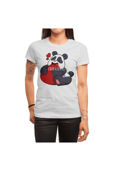 Fizello Panda - Tricou alb pentru bărbați și femei, tricou unisex „Love With Heart”.