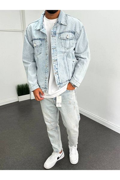 Gambocci Men's Regular Fit - Double Pocket Denim Jacket