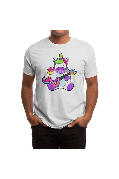 Fizello Tricou alb cu talie înaltă unicorn - bărbați și femei, tricou cu imprimeu unisex pentru chitarist