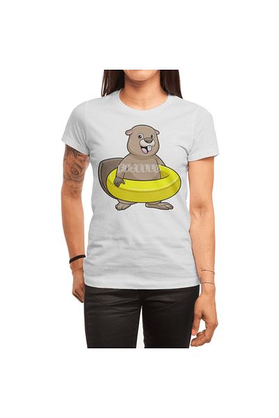Fizello Beaver Swimming with Swim Ring - Unisex Λευκό T-Shirt