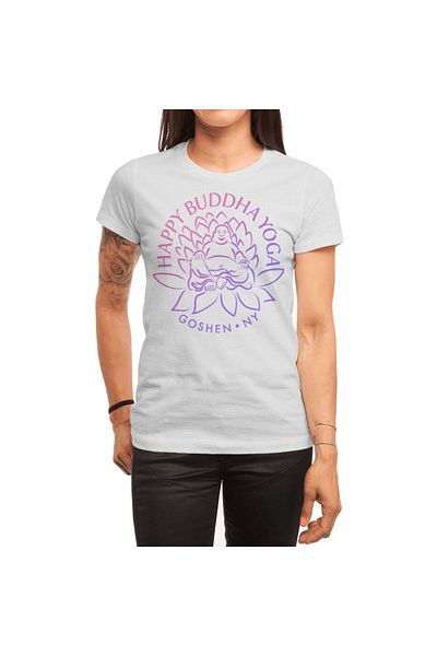 Fizello Happy Buddha Yoga - Ανδρικό και γυναικείο ροζ/μωβ μπλουζάκι, Unisex λευκό μπλουζάκι