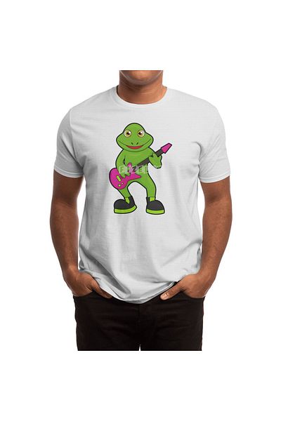 Fizello Ανδρικό και γυναικείο λευκό μπλουζάκι Unisex - Frog As Musician With Guitar Pattern