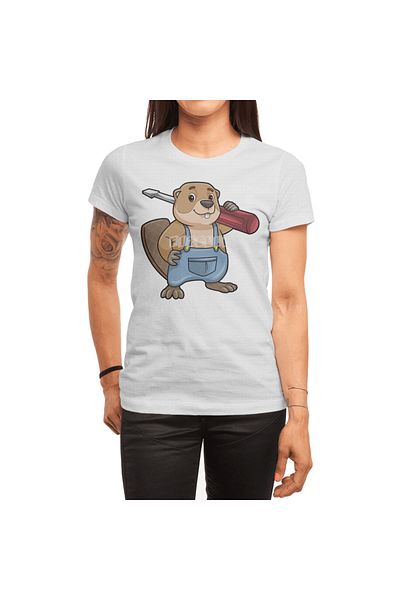 Fizello Beaver - Tricou alb pentru bărbați, femei și unisex, Craftsman cu design Slotted Screwdriver
