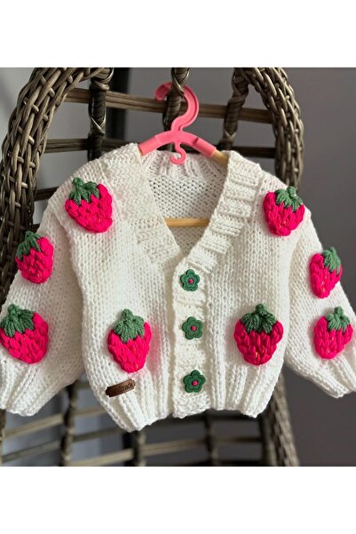 El örgüsü El Örgüsü Çilek Detaylı Kız Bebek ,Çocuk Hırkası