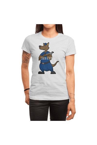 Fizello Tricou unisex alb canguroo POLICE OFFICER pentru bărbați și femei - Detaliat pistol