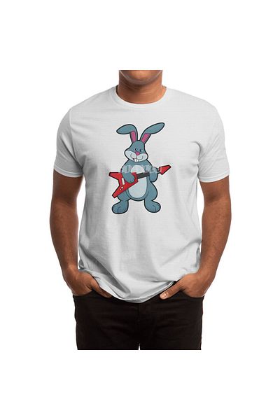 Fizello Tricou alb unisex pentru bărbați și femei - Rabbit At Music With Guitar Pattern
