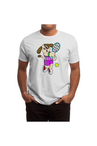 Fizello Tricou pentru bărbați și femei - Tricou alb pe umărul meu de tenis pentru câini, cu rachetă de tenis și detaliu Bola de tenis