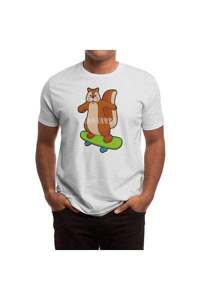 Fizello Tricou alb pentru bărbați și femei - Squirrel Skater și Skateboard