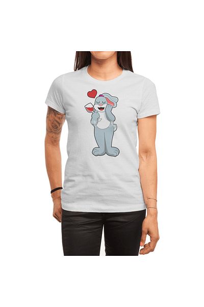 Fizello Ανδρικό και γυναικείο μπλουζάκι - Σχέδιο Rabbit With Glass Of Wine & Heart, Unisex Λευκό T-shirt