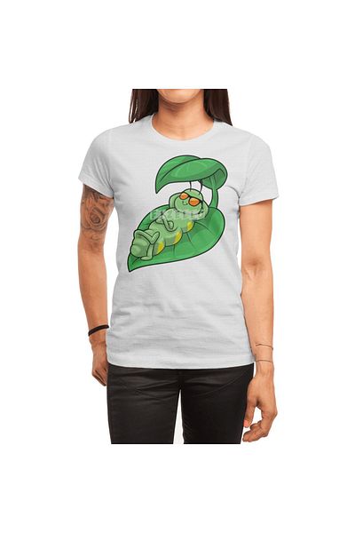 Fizello Bílé tričko pro muže a ženy - Caterpillar With Leaf Unisex Design