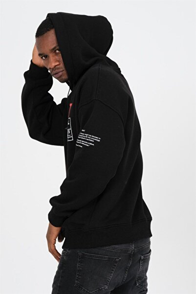 HYPERS V Cool Baskılı Siyah Kapüşonlu Oversize Sweatshirt