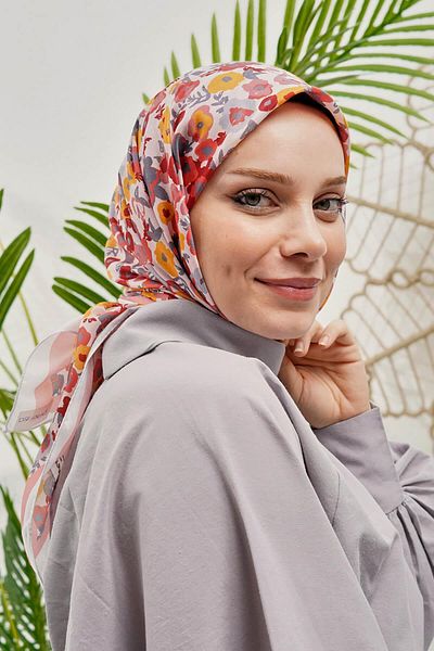 AFVENTE Flower Pattern Pink Soft Cotton Scarf
