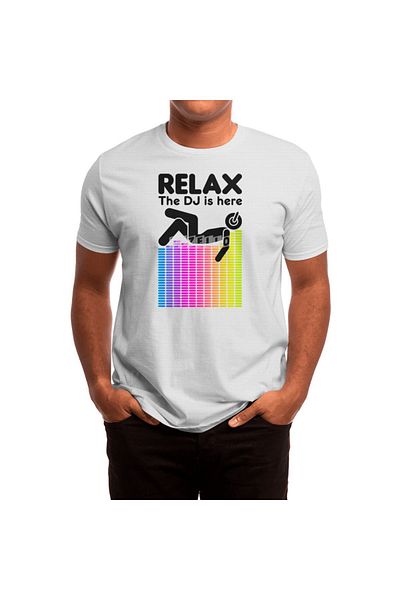 Fizello Relax The DJ Is Here - Γυναικείο μπλουζάκι μηχανικού ήχου Rainbow, λευκό μπλουζάκι Unisex