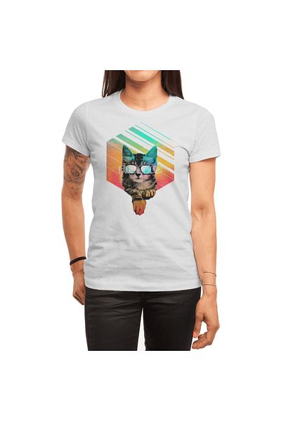 Fizello Unisex Λευκό Cool Summer Cat T-shirt - Ανδρικά και Γυναικεία