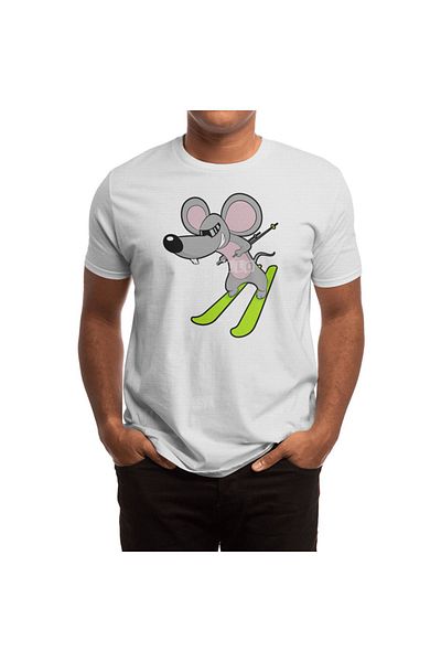 Fizello Λευκό μπλουζάκι για άνδρες και γυναίκες - Mouse As Skier With Ski Unisex Design