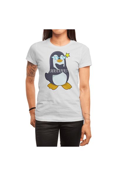 Fizello Tricou alb unisex pentru bărbați și femei cu model de ochelari de soare pinguin