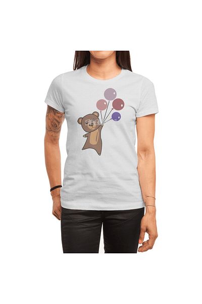 Fizello Ανδρικό και γυναικείο μπλουζάκι - Bear Flies Up With Balloons Cute Animals Design, Unisex Λευκό T-shirt