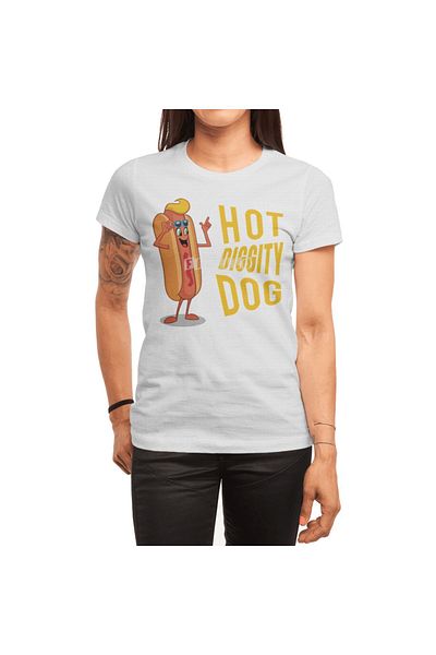 Fizello Tricou alb unisex pentru bărbați și femei - Hot Diggity Dog Yellow