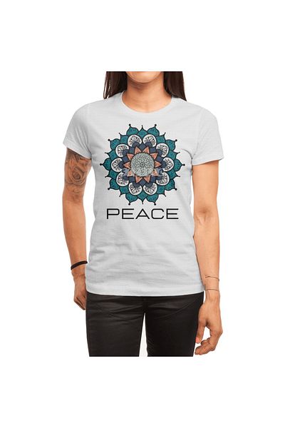 Fizello Λευκό μπλουζάκι Peace Mandala Unisex - Yoga, Pilates, Rave, Floral σχέδιο