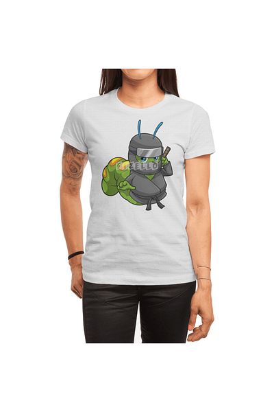 Fizello Tricou alb pentru bărbați și femei - Caterpillar Ninja, tricou unisex cu imprimeu cu sabie