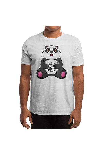 Fizello Men's and Women's Panda Football and Soccer Ball Patterned White T-Shirt