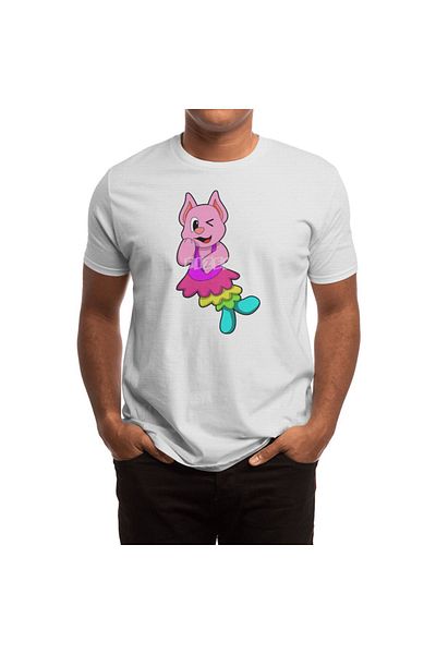 Fizello Men's and Women's White T-Shirt - Cat at Dance with Skirt Pattern