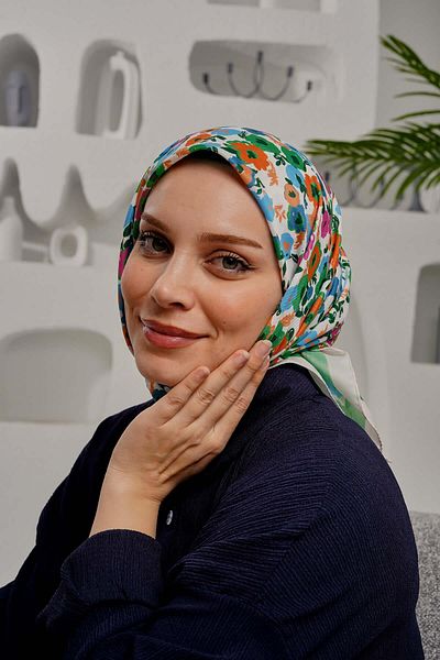 AFVENTE Green Floral Patterned Soft Cotton Scarf