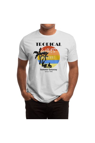 Fizello Tropical Waves Unisex Summer Getaway T-Shirt - Ανδρικό και γυναικείο λευκό μπλουζάκι