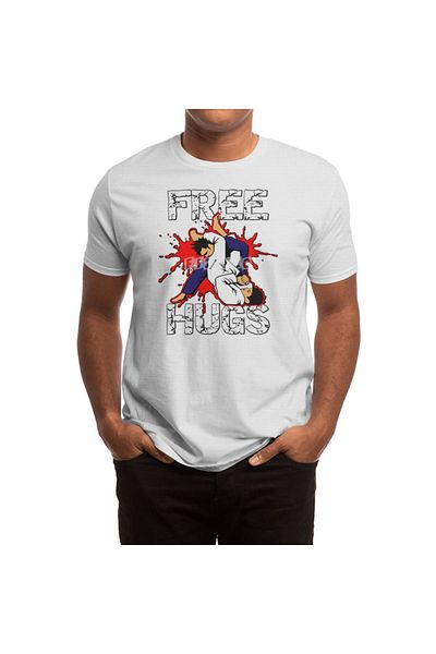 Fizello Δωρεάν λευκό μπλουζάκι Unisex Hugs - Martial Arts, Jiu Jitsu, Kung Fu, Άνδρες και Γυναίκες