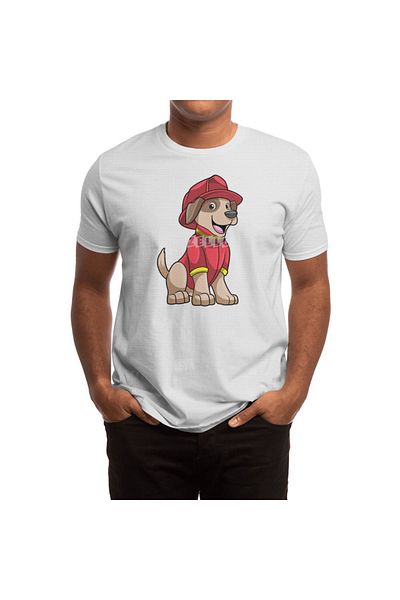 Fizello Unisex Λευκό μπλουζάκι Firefighter για άνδρες και γυναίκες - Dog As Firefighter With Fire Helmet