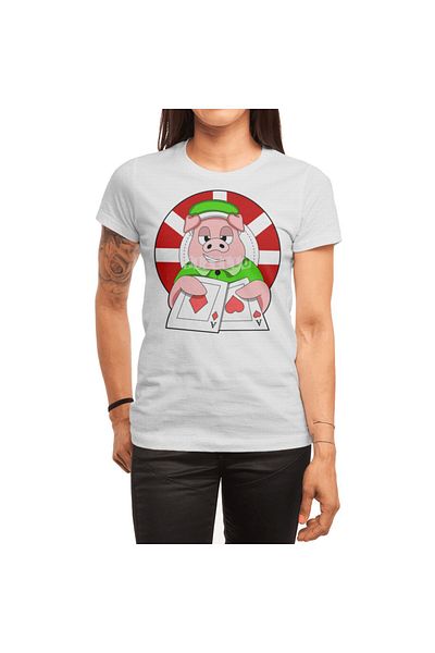 Fizello Ανδρικό και γυναικείο λευκό μπλουζάκι - Pig at Poker With Cards Unisex T-shirt