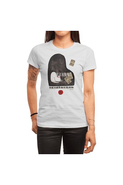 Fizello Ανδρικό και γυναικείο μπλουζάκι Unisex White Piano Jazz Cat