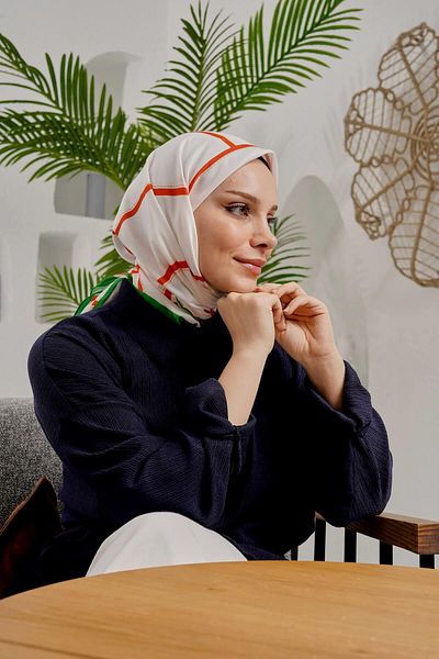 AFVENTE Light Gray Geometric Patterned Soft Cotton Scarf
