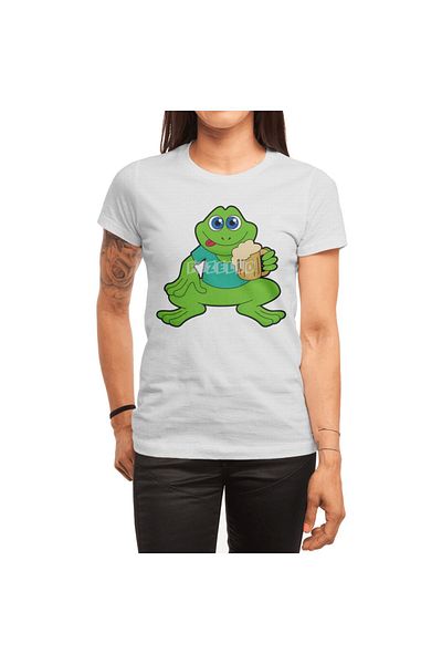 Fizello Ανδρικό και γυναικείο λευκό μπλουζάκι - Frog with Beer Mug Design