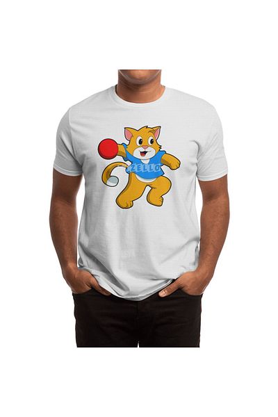 Fizello Ανδρικό και γυναικείο λευκό μπλουζάκι Unisex - Cat As Handball Player With Handball Design