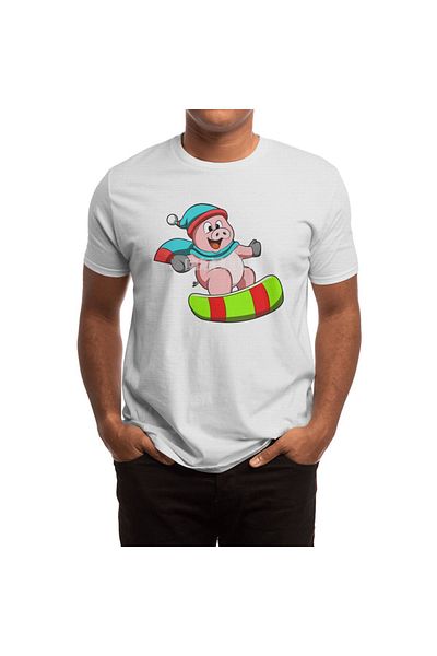 Fizello Tricou alb pentru bărbați și femei - Pig Snowboarding cu snowboarding Design unisex