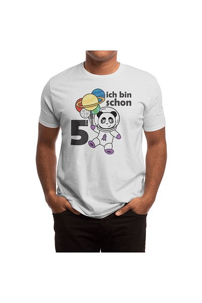 Fizello Panda Space Planet - Λευκό μπλουζάκι Unisex 5 γενεθλίων με 5 χρόνια