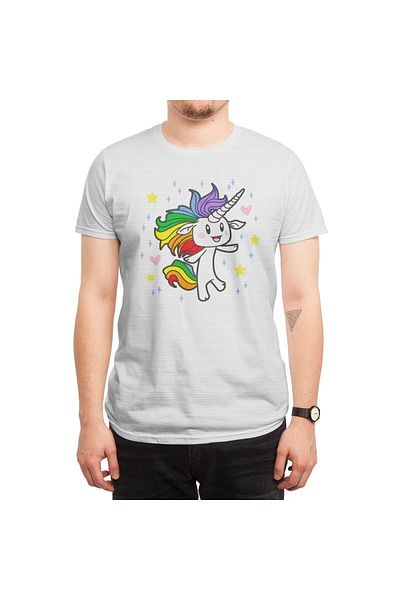 Fizello Ανδρικό και γυναικείο Unisex Λευκό T-Shirt - Σχέδιο Magical Rainbow Unicorn