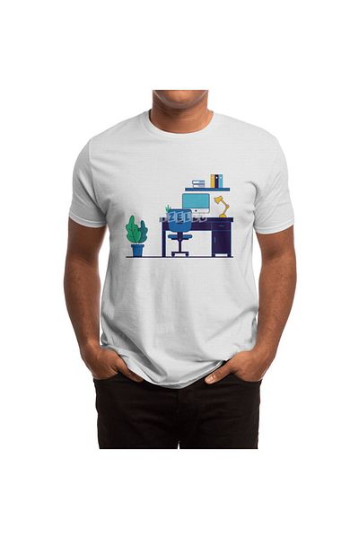Fizello Tricou alb pentru bărbați și femei - Desk Flat Illustration Design