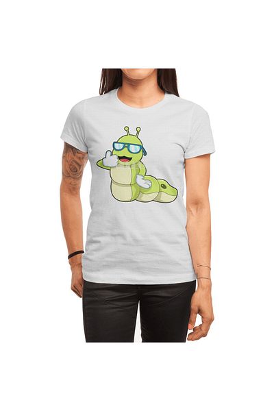 Fizello Men's and Women's White T-Shirt - Caterpillar with Glasses Unisex Design