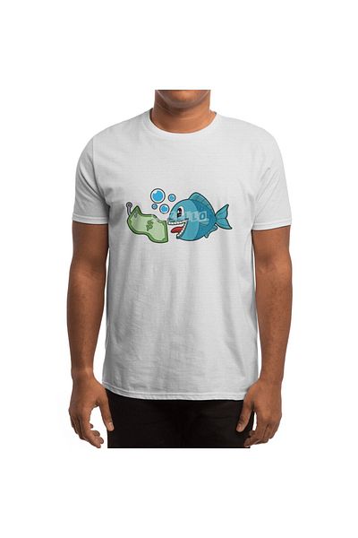 Fizello Tricou alb unisex pentru bărbați și femei - Fish With Bank Note Design
