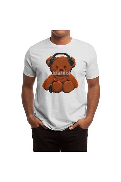 Fizello Bear Listen To Music Λευκό μπλουζάκι Unisex 8 bit - Ανδρικό και γυναικείο μπλουζάκι