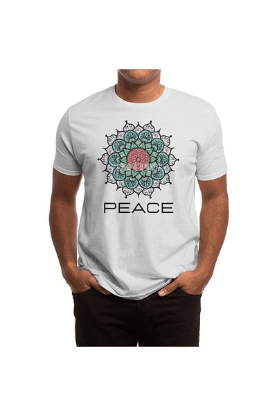 Fizello Λευκό μπλουζάκι Peace Mandala Unisex - Yoga, Pilates, Rave, Floral σχέδιο