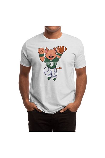 Fizello Men's and Women's White Unisex T-Shirt - Cat at Sports Avec Football Et Jersey